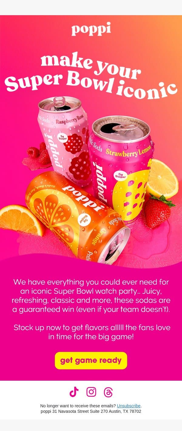 r u prepped for Super Bowl LX? email from Poppi screenshot
