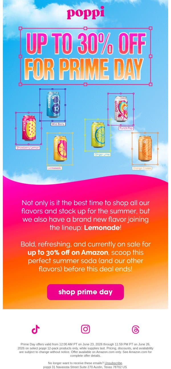 up to 30% off for Prime Day! 😜 email from Poppi screenshot