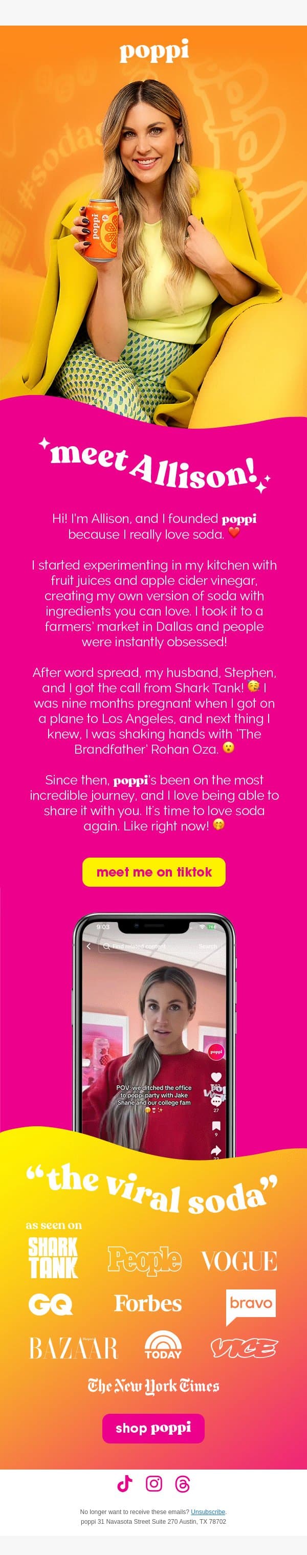 meet our fab Founder 😍 email from Poppi screenshot