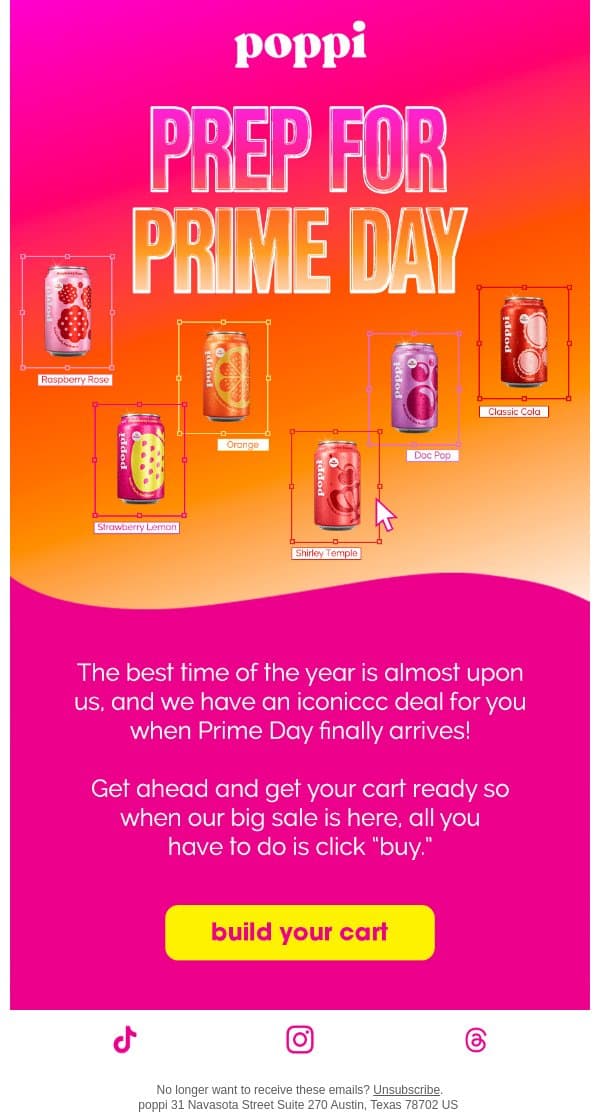 are you ready for Prime Day??? email from Poppi screenshot
