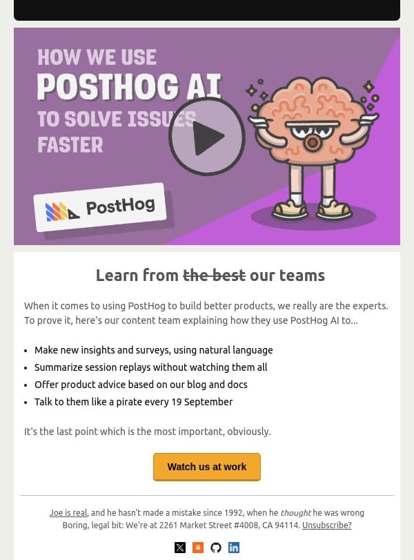 See how PostHog uses PostHog for PostHog email from PostHog screenshot