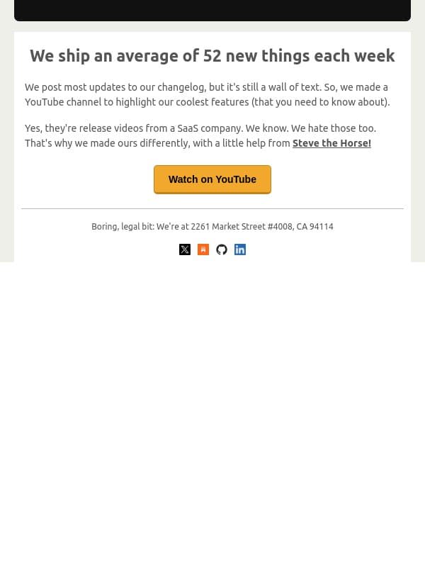 We ship an average of 52 new things each week email from PostHog screenshot