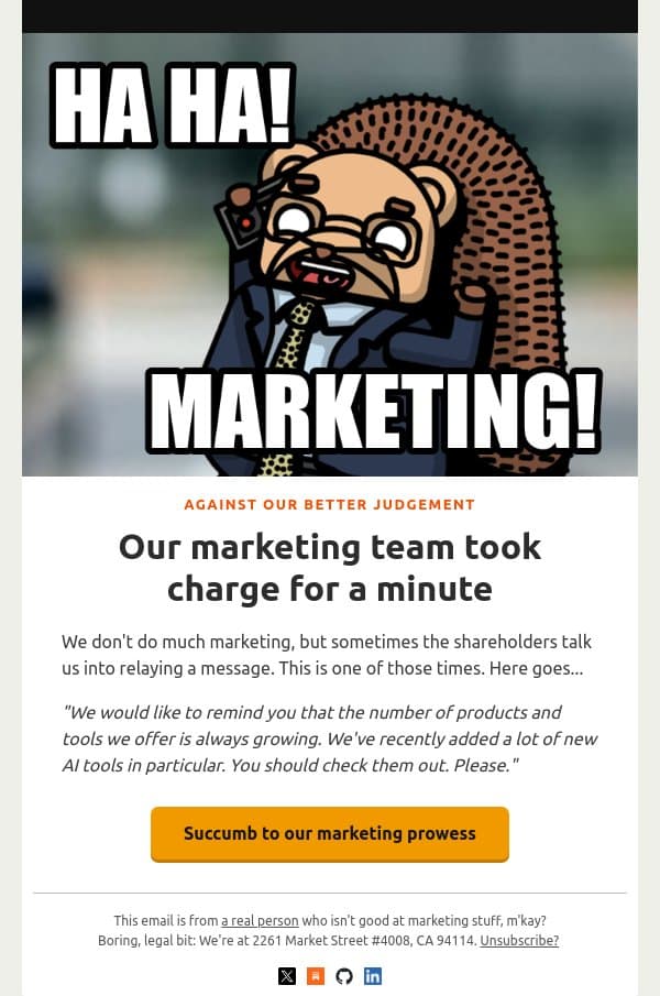 ☠️ This is another boring marketing email email from PostHog screenshot