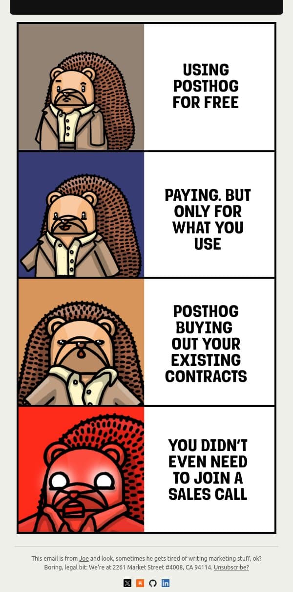 Memes > Sales Calls email from PostHog screenshot