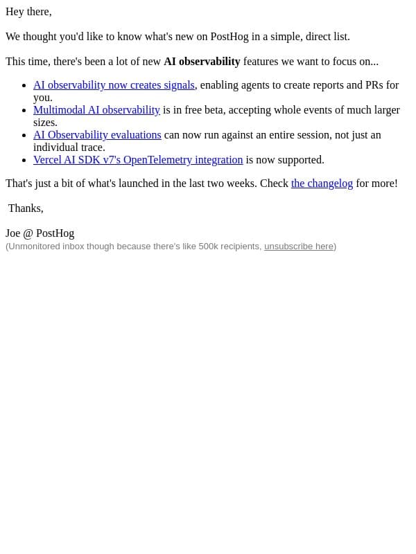 What's new on PostHog? email from PostHog screenshot
