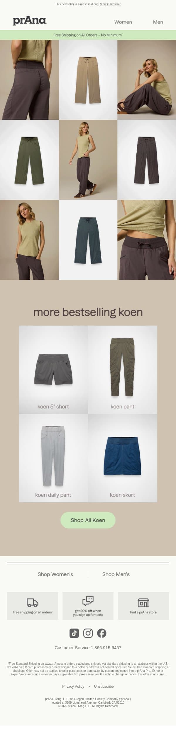 Low Stock: Koen Wide Leg email from Prana screenshot