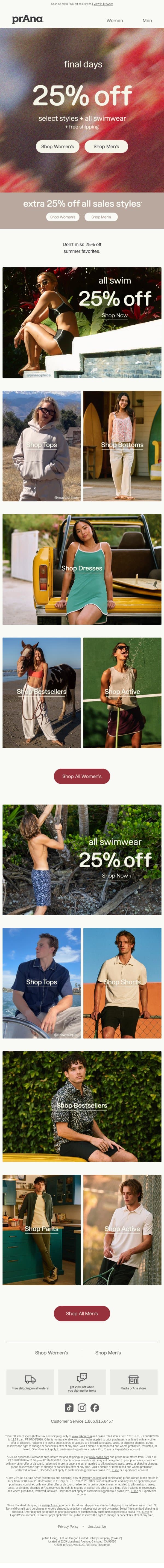 25% Off is Almost Over email from Prana screenshot
