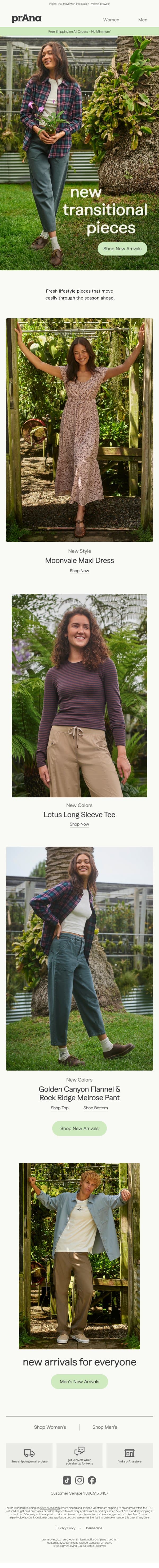 New Transitional Styles email from Prana screenshot