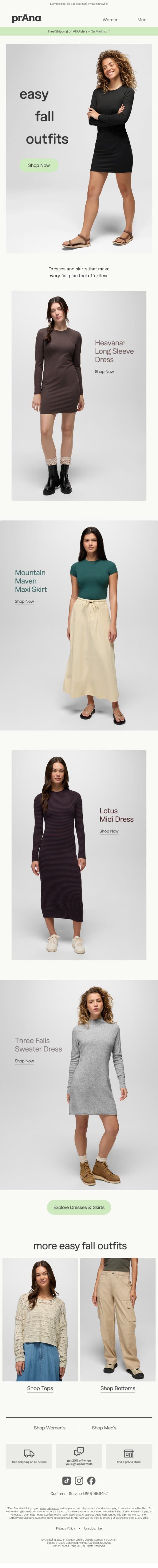 New Dresses & Skirts for Fall email from Prana screenshot