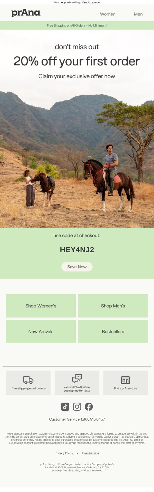 Your 20% Off is Still Here! ❤️ email from Prana screenshot