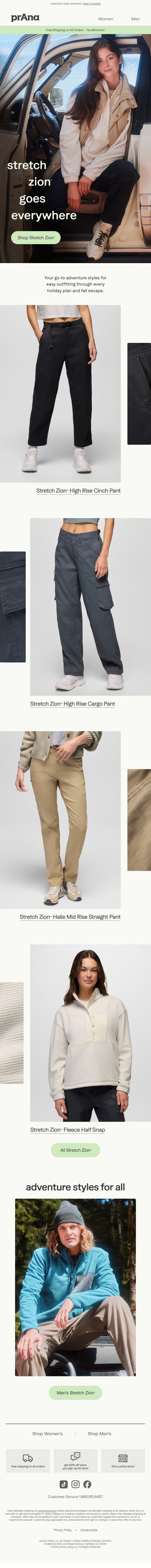 New & Bestselling Stretch Zion™ email from Prana screenshot