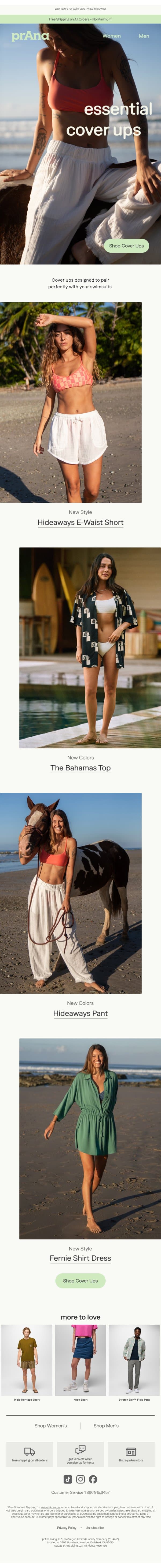 Our Most Versatile Cover Ups email from Prana screenshot