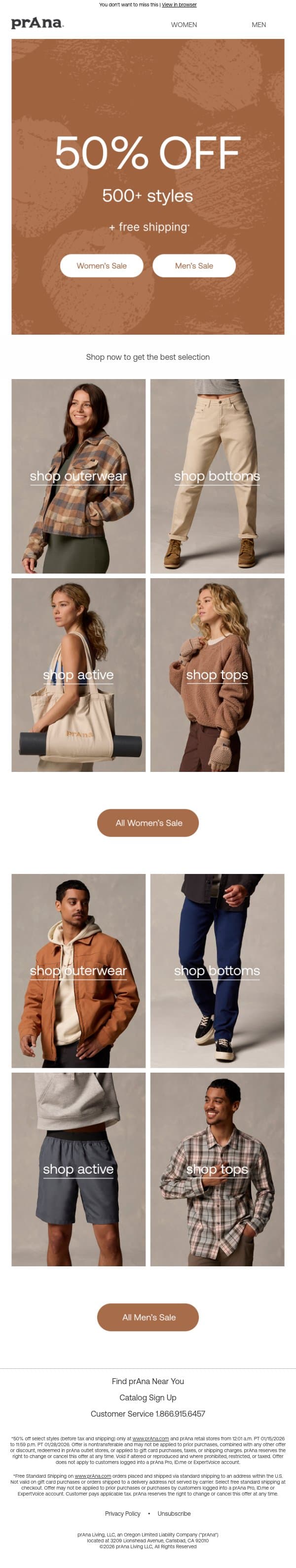 50% Off is Almost Over email from Prana screenshot
