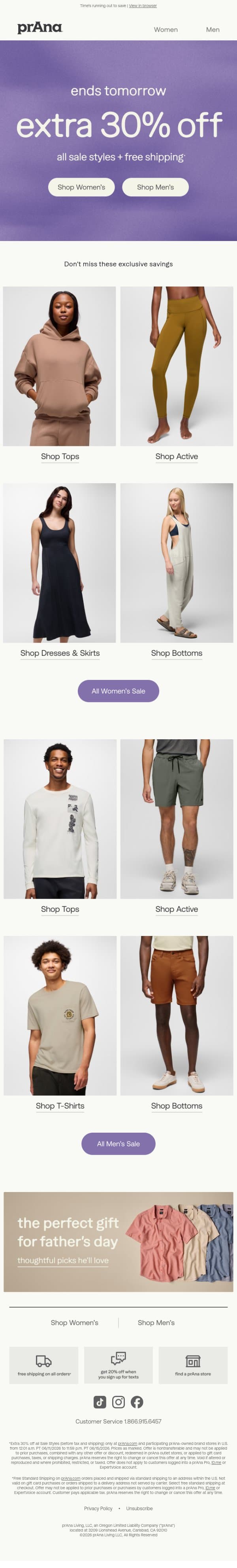 Ends Tomorrow: Extra 30% Off Sale email from Prana screenshot