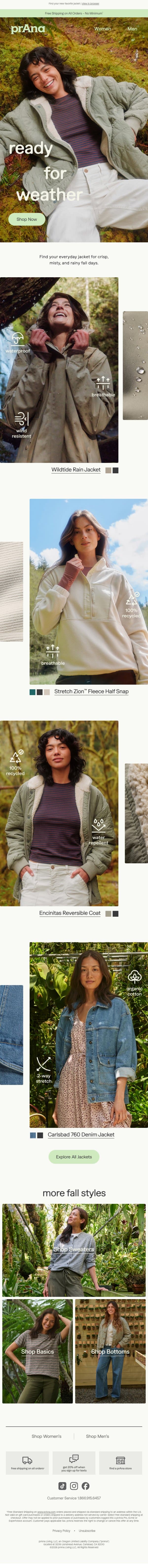 Layer Up for What's Next email from Prana screenshot