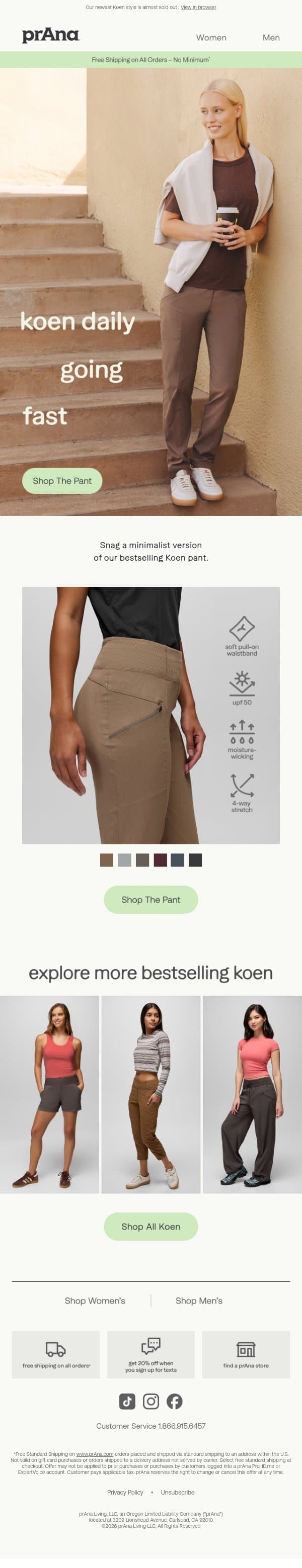 Going Fast: Koen Daily Pant email from Prana screenshot