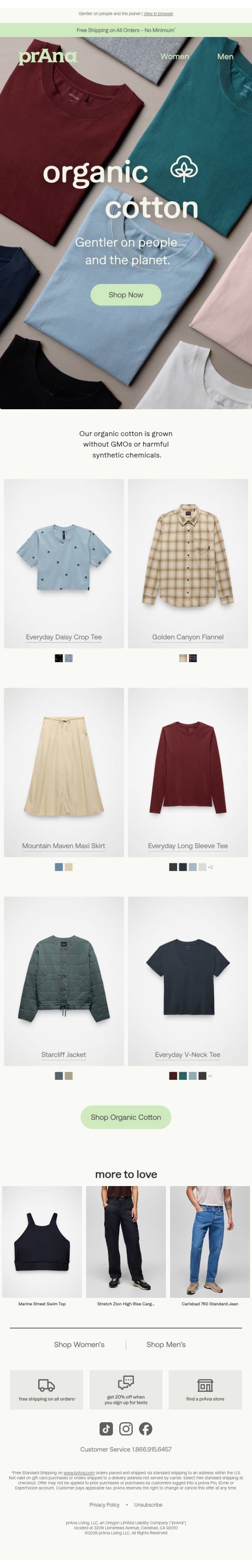 The Organic Cotton Collection email from Prana screenshot