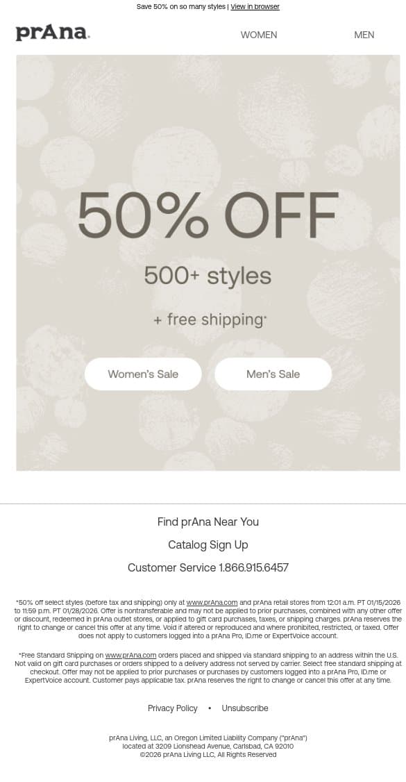 Have You Seen These Savings? 🤩 email from Prana screenshot