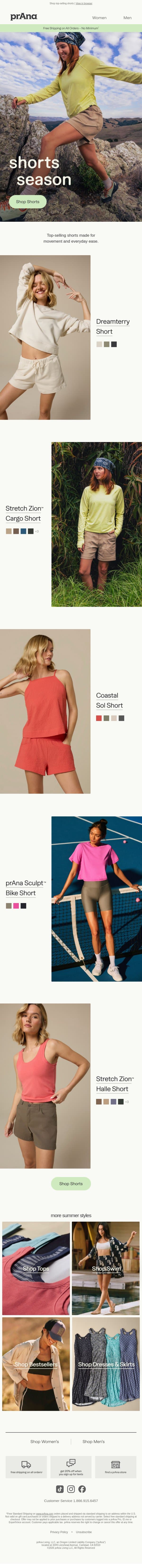 Find Your Summer Shorts email from Prana screenshot