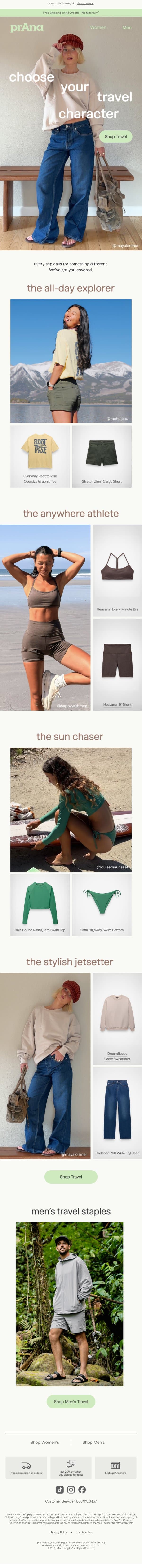 Choose Your Travel Fit ✈️ email from Prana screenshot
