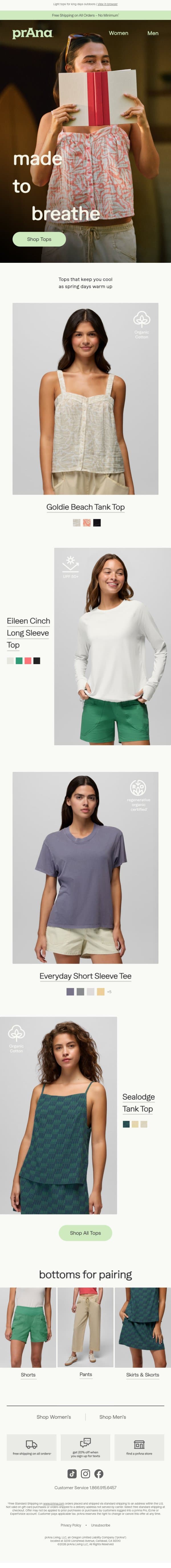 Tops Made for Spring Days email from Prana screenshot