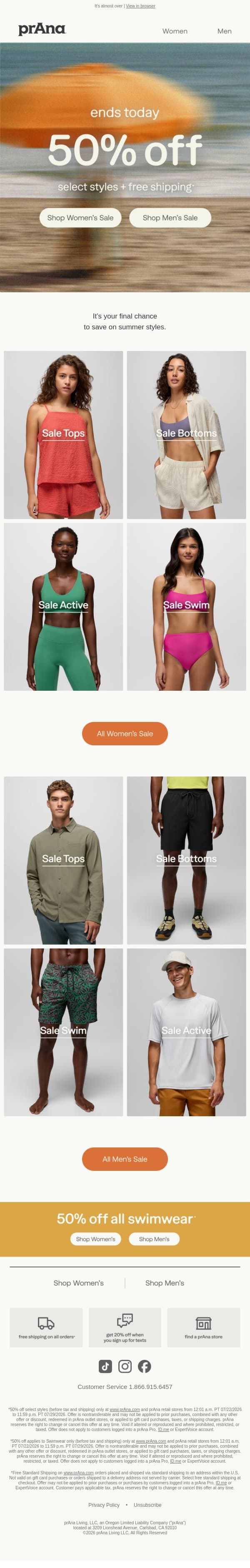 Ends Today: 50% Off‼️ email from Prana screenshot