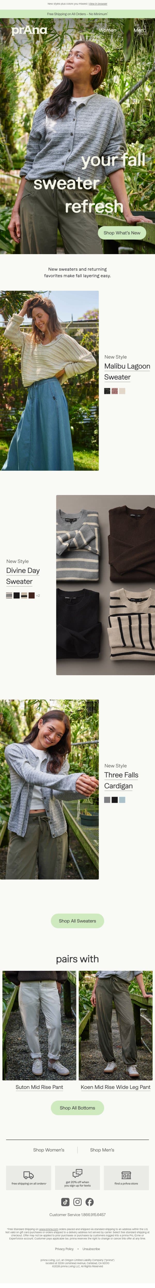 Fall Sweaters Are Here 🍂 email from Prana screenshot