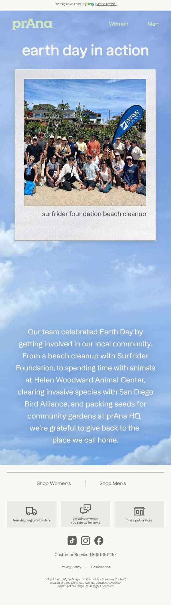 For the Place We Call Home email from Prana screenshot