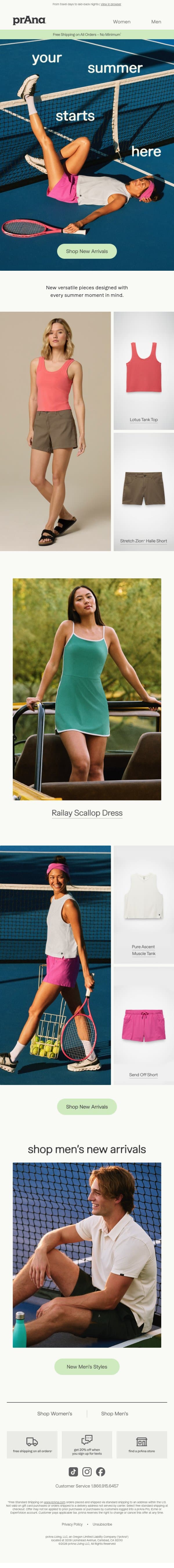 New Arrivals, Endless Summer email from Prana screenshot