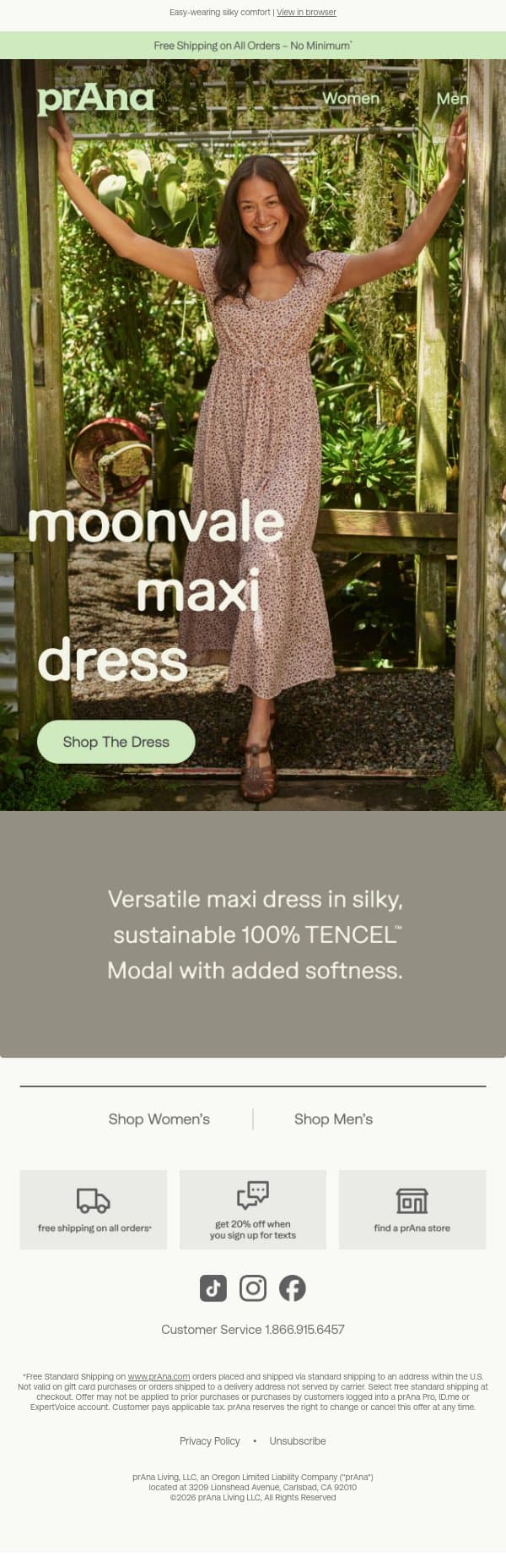 Your Last-Days-Of-Summer Dress email from Prana screenshot