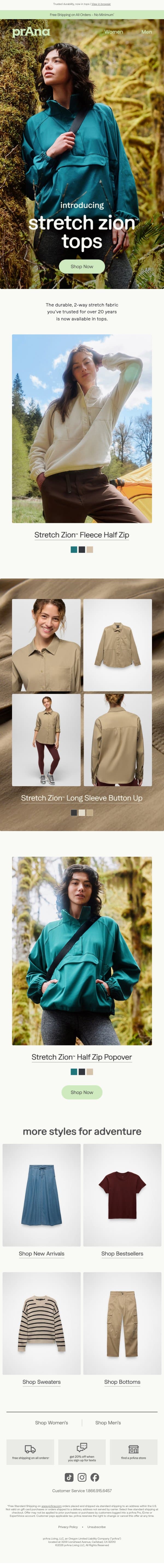 Introducing Stretch Zion™ Tops email from Prana screenshot