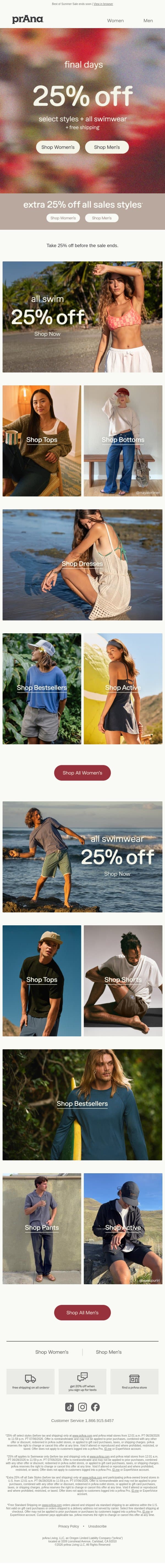 Final Days for 25% Off email from Prana screenshot