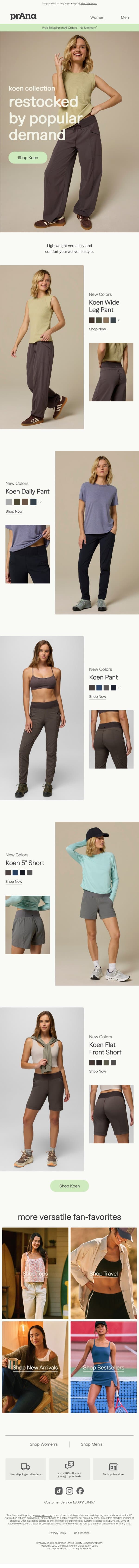 Koen Collection Restock Alert 🚨 email from Prana screenshot
