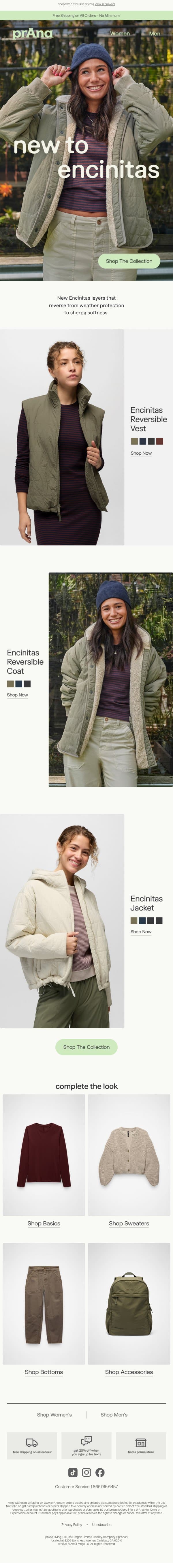 New Outerwear is Here email from Prana screenshot