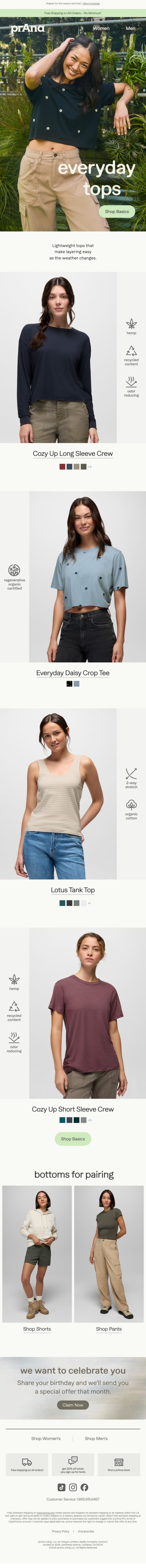 New Lightweight Tops email from Prana screenshot