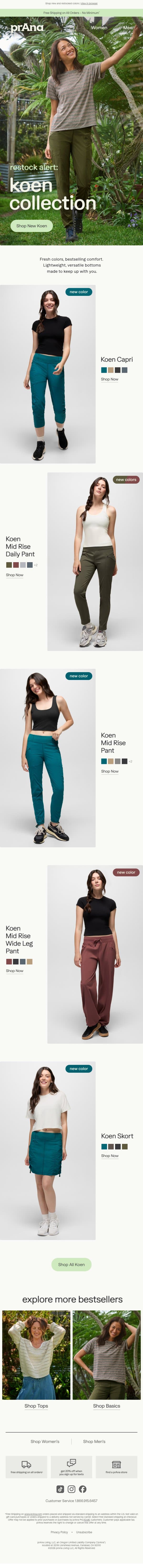 New in Bestselling Koen email from Prana screenshot