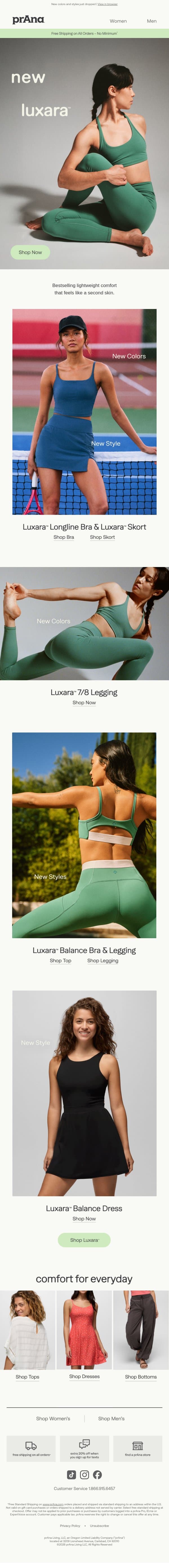 Just In: All New Luxara™ email from Prana screenshot