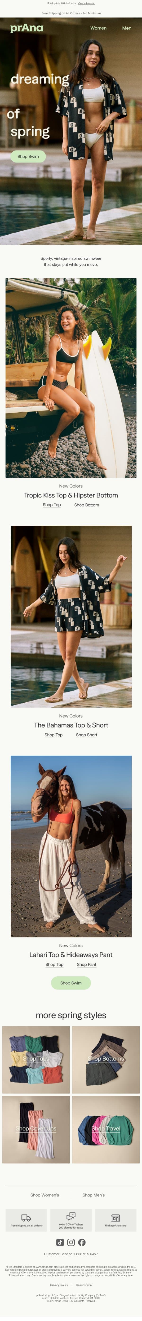 Just In: New Swim 🩱👙 email from Prana screenshot
