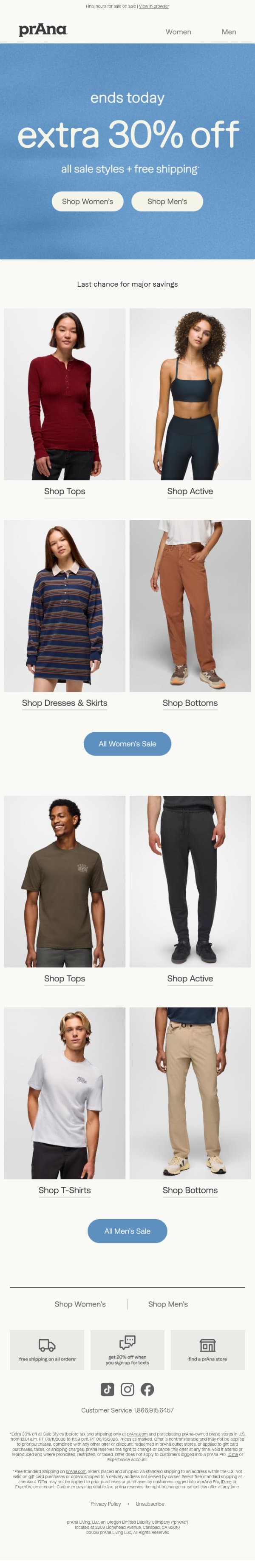 Ends TODAY: Extra 30% Off Sale Styles email from Prana screenshot
