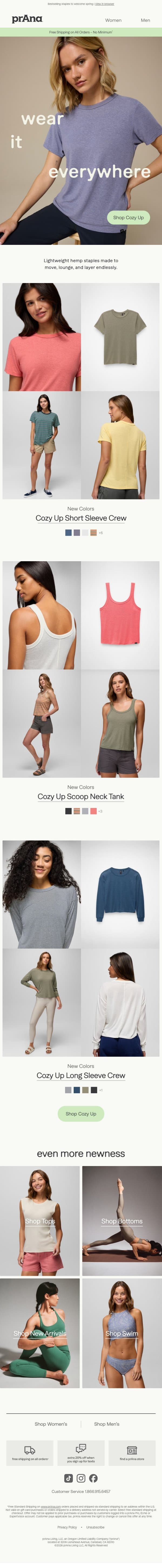 New in the Cozy Up Collection email from Prana screenshot