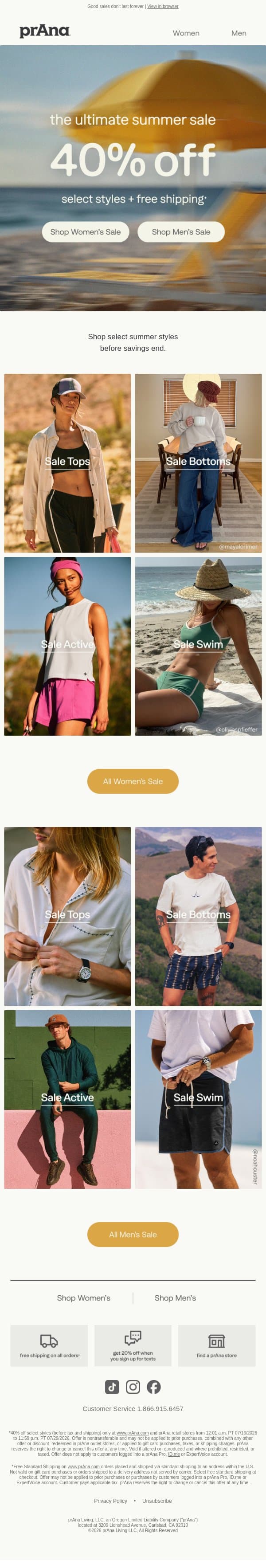 Don't Miss: 40% Off email from Prana screenshot