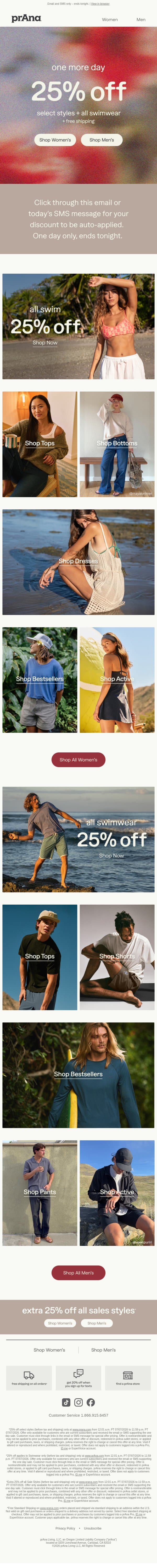 Exclusive Extension: 25% Off! email from Prana screenshot