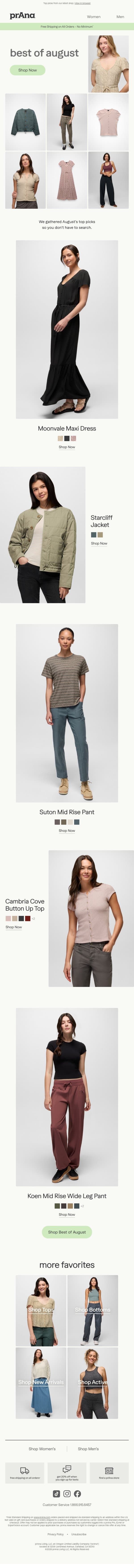The Best of What's New email from Prana screenshot