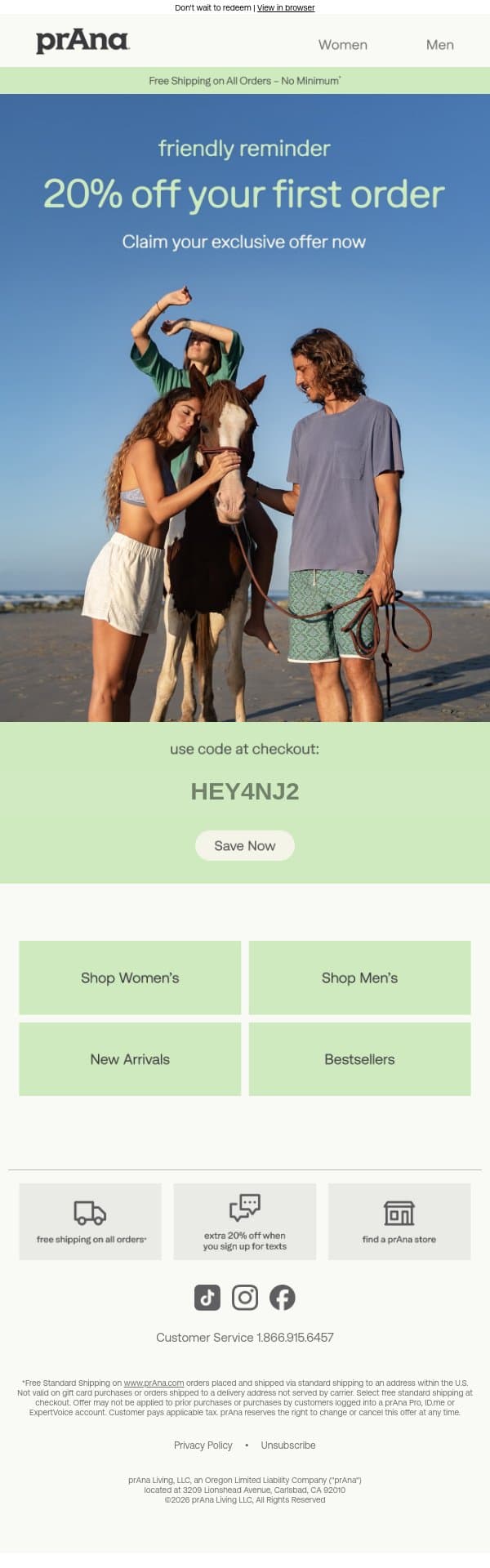 Don't Forget Your Welcome Gift! 🎁 email from Prana screenshot