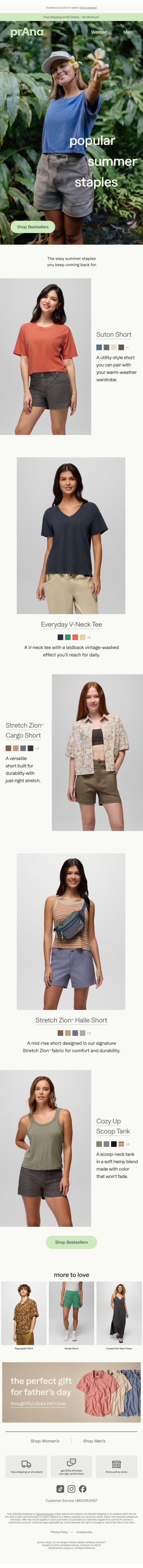 Bestselling Summer Staples email from Prana screenshot
