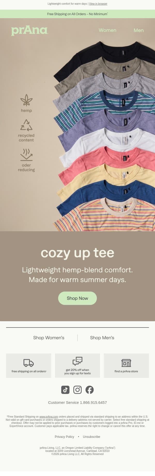 Your Go-To Summer Tee email from Prana screenshot