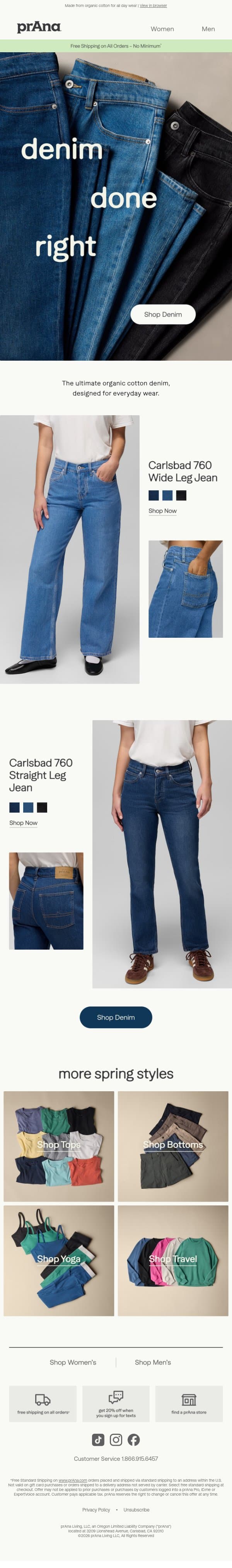 Denim Done Right email from Prana screenshot