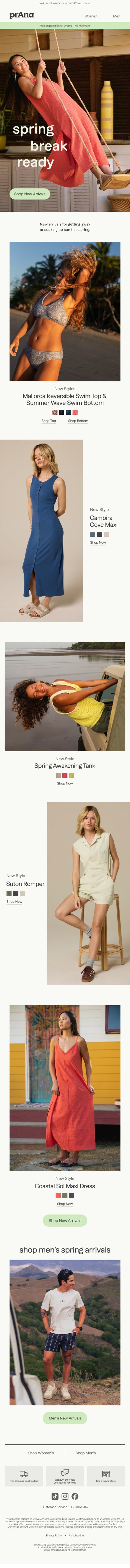 Just In: Spring Break Styles email from Prana screenshot
