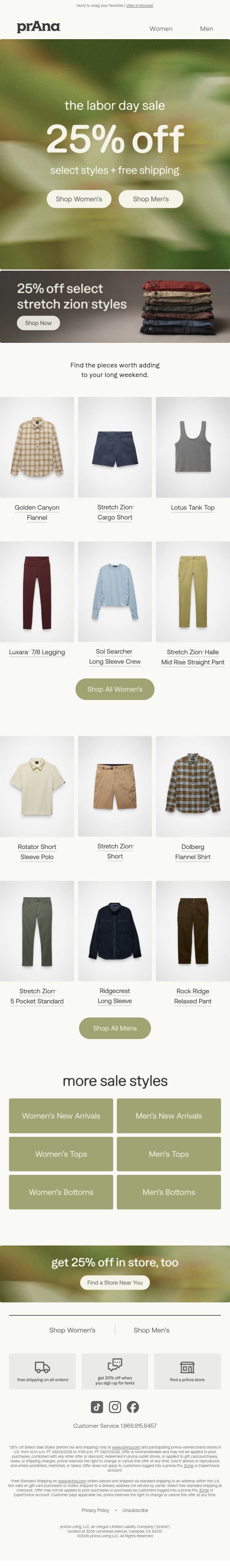 Don't Miss 25% Off email from Prana screenshot