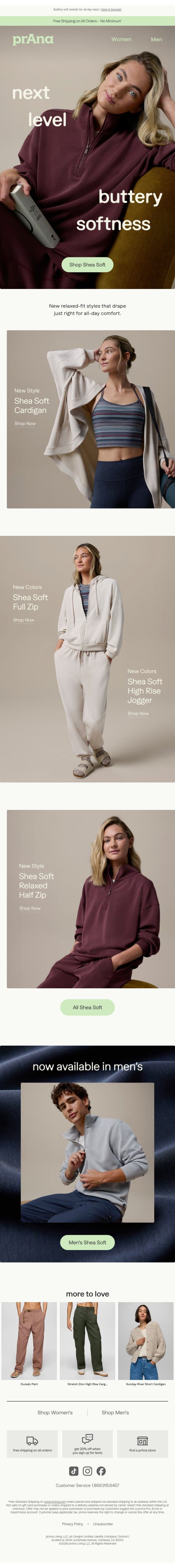 Just Dropped: New Shea Soft email from Prana screenshot